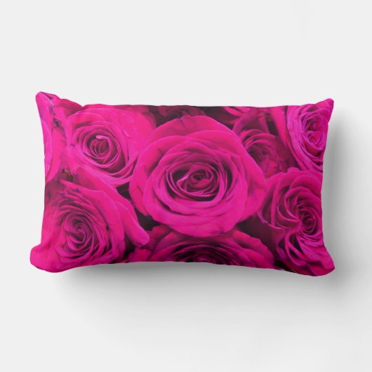 ピンクのバラのピンクの花ピンクのフローラ ランバークッション (正面)