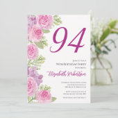 ピンクのバラのフラワーテンプレート 94歳の誕生日 招待状 (スタンド正面)