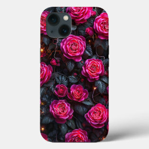 ピンクのバラのフラワーデザイン フェミニンな植物モチーフ iPhone 13ケース