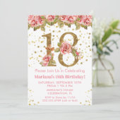 ピンクのバラのフラワー18歳の誕生日パーティー 招待状 (スタンド正面)