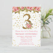 ピンクのバラのフラワー3歳の誕生日パーティー 招待状 (スタンド正面)