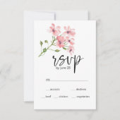 ピンクのバラのフラワー ウェディング RSVP カード (正面)