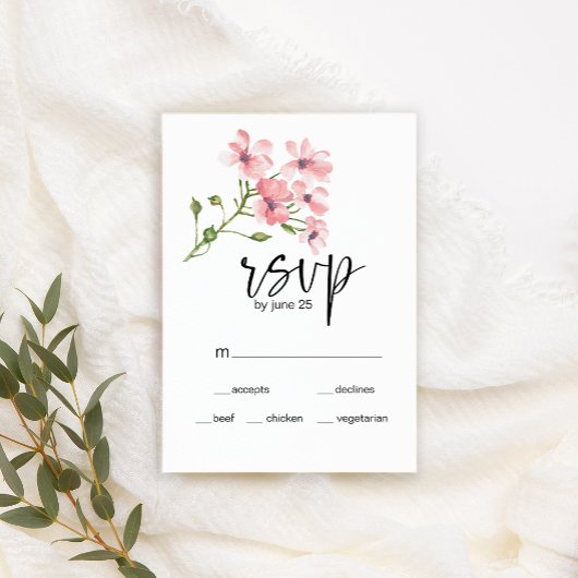 ピンクのバラのフラワー ウェディング RSVP カード