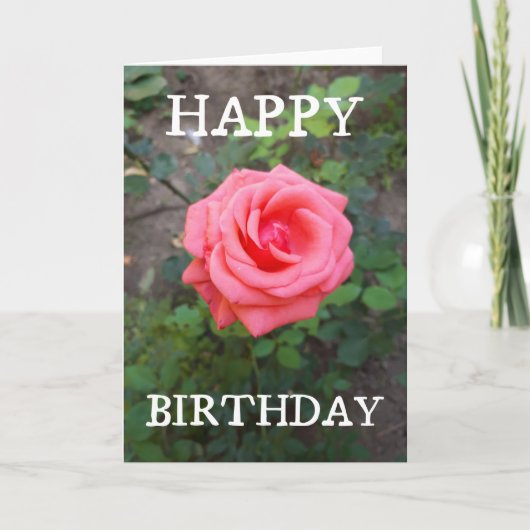 ピンクのバラのフラワー 誕生日 カード (正面)