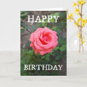 ピンクのバラのフラワー 誕生日 カード (黄色い花)