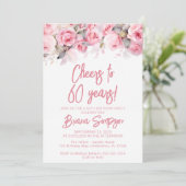 ピンクのバラのフラワー 60歳の誕生日パーティー 招待状 (スタンド正面)