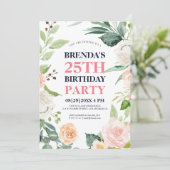 ピンクのバラのフレーム誕生日招待状 招待状 (スタンド正面)