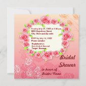 ピンクのバラのフレーム ブライダルシャワー 招待状 (正面)