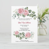 ピンクのバラのフローラと緑の80歳の誕生日 招待状 (スタンド正面)