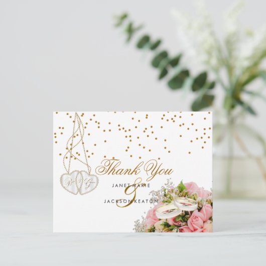 ピンクのバラのフローラの花 – ありがとう ポストカード (スタンド正面)