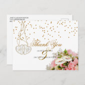 ピンクのバラのフローラの花 – ありがとう ポストカード (正面/裏面)