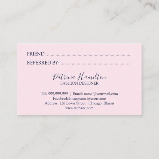 ピンクのバラのフローラは友人の紹介カードを参照 名刺 (裏面)