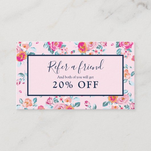 ピンクのバラのフローラは友人の紹介カードを参照 名刺 (正面)