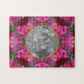 ピンクのバラのフローラ抽象芸術フレームあなたの写真を追加 ジグソーパズル (横)