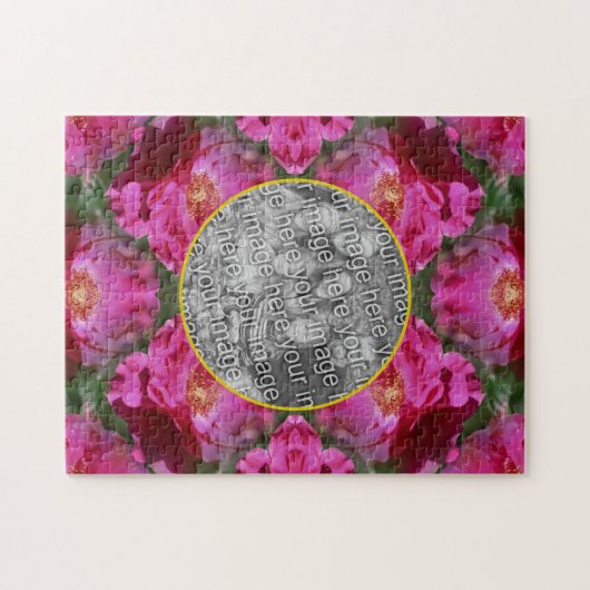 ピンクのバラのフローラ抽象芸術フレームあなたの写真を追加 ジグソーパズル (横)