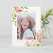 ピンクのバラのフローラ緑エレガントの写真卒業 案内状 (スタンド正面)