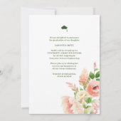 ピンクのバラのフローラ緑エレガントの写真卒業 案内状 (裏面)