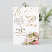 ピンクのバラのフローラ花の日付を保存 セーブザデート (スタンド正面)