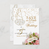 ピンクのバラのフローラ花の日付を保存 セーブザデート (正面/裏面)