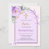 ピンクのバラのフローラ蝶のアーチ洗礼 招待状 (正面)