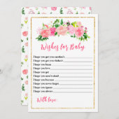 ピンクのバラのフローラ赤ちゃんシャワーの願いベビー 招待状 (正面/裏面)