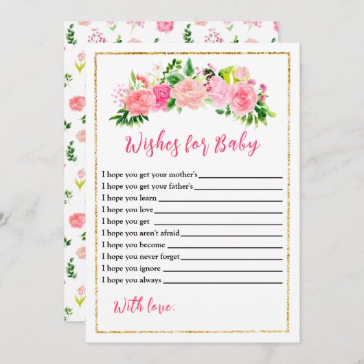 ピンクのバラのフローラ赤ちゃんシャワーの願いベビー 招待状 (正面/裏面)