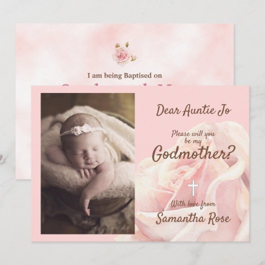 ピンクのバラのブッシュ ご両親 への招待状 招待状 (正面/裏面)