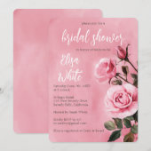 ピンクのバラのブライダルシャワー カスタム 招待状 (正面/裏面)