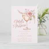 ピンクのバラのブライダルシャワー Petals And Prosecco 招待状 (スタンド正面)