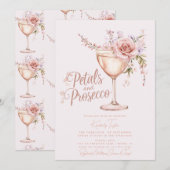 ピンクのバラのブライダルシャワー Petals And Prosecco 招待状 (正面/裏面)