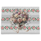 ピンクのバラのブライダルブーケ ラージペーパーバッグ (正面)