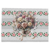 ピンクのバラのブライダルブーケ ラージペーパーバッグ (裏面)