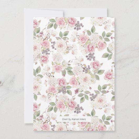 ピンクのバラのブライダルランチとバブル ミモサ 招待状 (裏面)