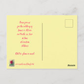 ピンクのバラのブルーリボン結婚式招待状ポストカード ポストカード (裏面)