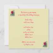 ピンクのバラのブルーリボン ウォーターカラー結婚式の招待状 案内状 (裏面)