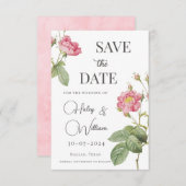 ピンクのバラのボタニカル フラワー シック セーブ・ザ・デート 招待状 (正面/裏面)