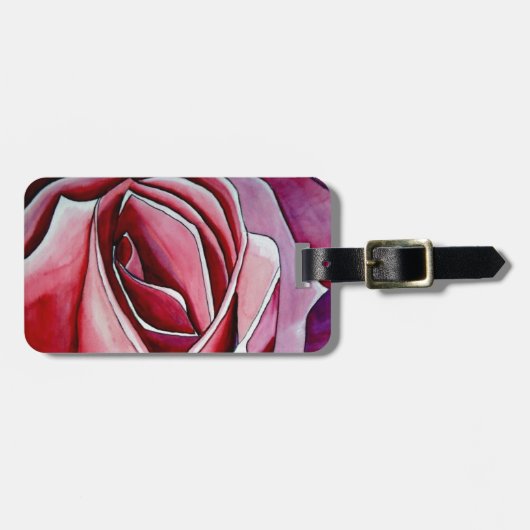 ピンクのバラのマクロ花水カラー抽象芸術アート ラゲッジタグ (正面横)