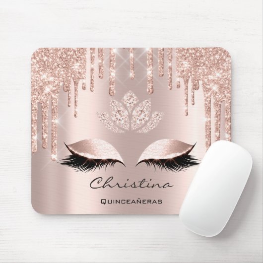 ピンクのバラのメイクアップまばたきが蓮の名ガーリー前をドリップ マウスパッド (マウス)