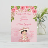 ピンクのバラのメキシカン ミス キンセ・インビテーション 招待状 (スタンド正面)