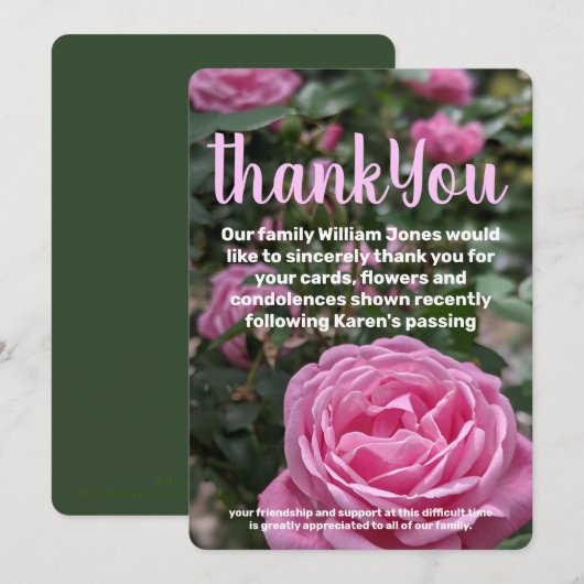 ピンクのバラのメモリアル　サンキューカード 招待状 (正面/裏面)