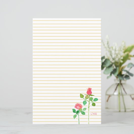 ピンクのバラのモノグラム書手紙の文房具 (スタンド正面)