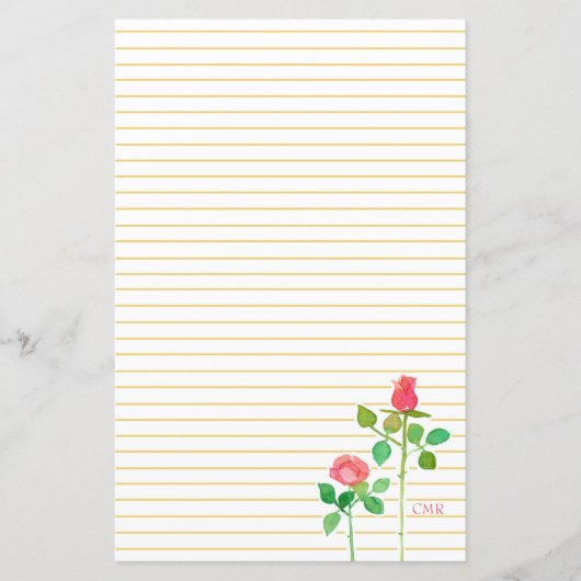 ピンクのバラのモノグラム書手紙の文房具 (正面)