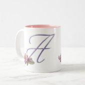 ピンクのバラのモノグラムA ツートーンマグカップ (正面左)