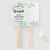 ピンクのバラのユーカリの葉の卒業 ハンドファン (正面&裏面)