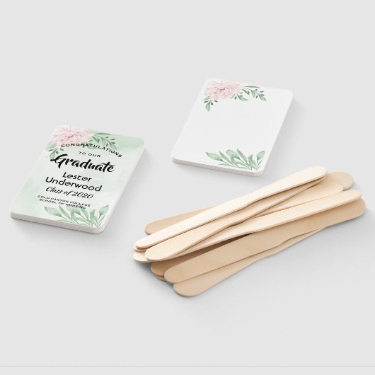 ピンクのバラのユーカリの葉の卒業 ハンドファン (組立なし)