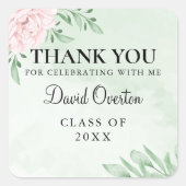 ピンクのバラのユーカリ多肉茎葉卒業 スクエアシール (正面)