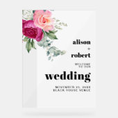 ピンクのバラのユーカリ結婚プスの歓迎 アクリルサイン (正面)