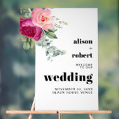 ピンクのバラのユーカリ結婚プスの歓迎 アクリルサイン (ニュートラル)