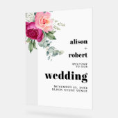 ピンクのバラのユーカリ結婚プスの歓迎 アクリルサイン (傾斜)