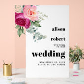 ピンクのバラのユーカリ結婚プスの歓迎 アクリルサイン (ウェディング)